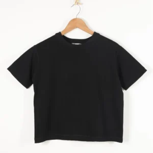 Siyah Pamuk Cropped Oversize Basic T-Shirt