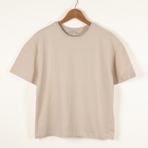 Bej Pamuk Oversize Basic T-Shirt