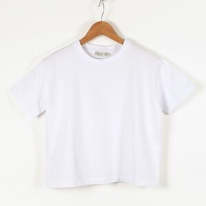 Beyaz Pamuk Cropped Oversize Basic T-Shirt