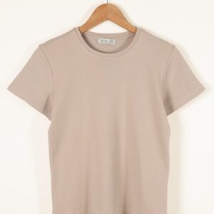 Bej Pamuk Fitted Fit Basic T-Shirt