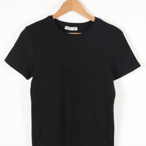 Siyah Pamuk Fitted Fit Basic T-Shirt